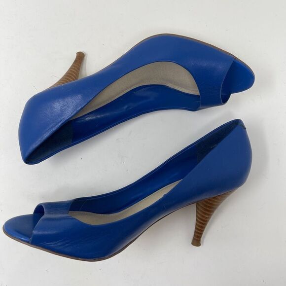 Aldo Women's Peep Toe Pump Stacked Heels Slip On Leather Blue Size EU 38 - Picture 5 of 13